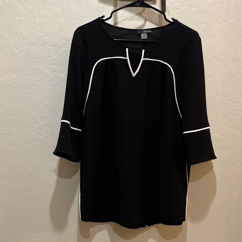Renuar Black Blouse with White Accents